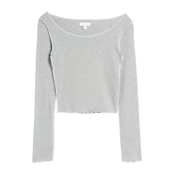 NEW TOPSHOP NORDSTROM Gray Long Sleeve Lettuce Edge T-Shirt Size 4-6 - Picture 8 of 8